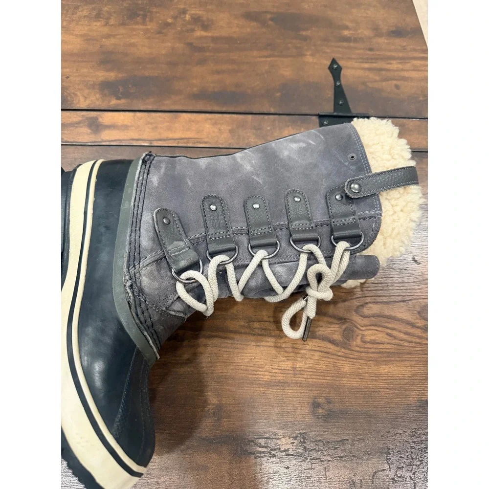 Sorel Joan of Arctic Boots Women 7 Gray Black Waterproof Faux Fur Winter Snow